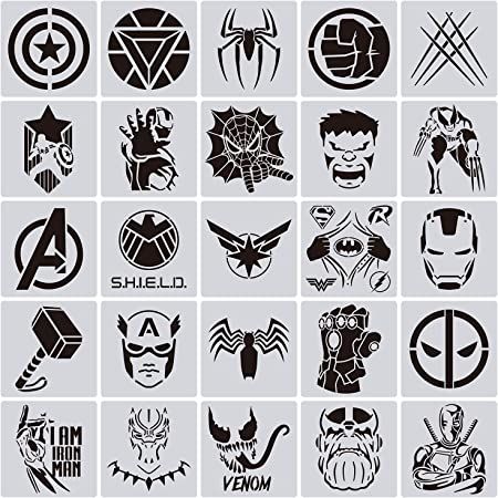 ​﻿﻿﻿﻿Amazon.com : Madelyn Superhero Stencils Painting on Wood - 16 Pcs Painting Stencil Superhero Avatars and Logo Stencils Something Things to Decorate Cookies, etc. : Arts, Crafts & Sewing Superhero Stencils, L D Logo, Superhero Logo Templates, Superhero Template, Avengers Logo, Painting Tool, Stencils For Painting, D Logo, Drawing Stencils