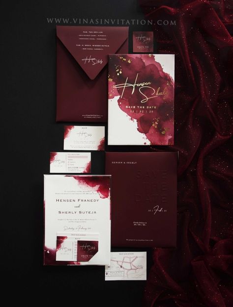 Wedding Maroon Theme, Wedding Invitations Maroon, Undangan Pernikahan Elegant, Maroon Wedding Invitations, Maroon Wedding Theme, Cherry Blossom Wedding Theme, Red And White Wedding, Wedding Illustration Card, Wedding Vow Renewal Ceremony