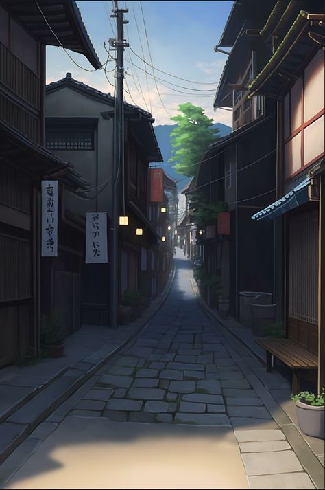 Anime Town Aesthetic, Aesthetic Anime Place, All Aesthetic, Anime Town, Town Aesthetic, Aesthetic Place, Anime Places, Anime Designs, Kimono Japan