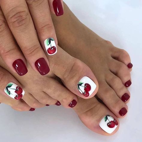 Feet Nail Design, Fruit Nail Art, Cute Toe Nails, Summer Toe Nails, Cherry Nails, Pedicure Designs, Summery Nails, Toe Nail Designs, Pedicure Nail Art