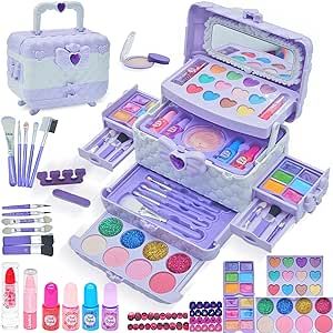 Kids Makeup Kit for Girl - 57PCS Kids Toys Make Up Set,Non Toxic & Washable Little Girls Toddler Toy,Princess Toys Play Makeup for Children Age 4-12 Years Old,Teen Christmas & Birthday Gifts (Purple) Makeup For Kids Girls Make Up, Toys For Girls Kids, Girls Toys 6-8, Kids Makeup Ideas, Barbie Makeup Kit, Kid Makeup, Toddler Makeup, Kids Makeup Kit, Makeup For Kids