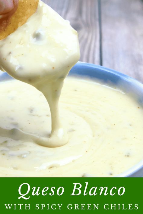 This Queso Blanco made with spicy green chiles is ultra creamy, flavorful, and perfect for your next party! Spicy Queso Dip, Queso Blanco Recipe, Mexican White Cheese Dip, Queso Blanco Dip, White Cheese Dip, White Queso Dip, Night Nails, Spicy Queso, Corn Recipes Side Dishes