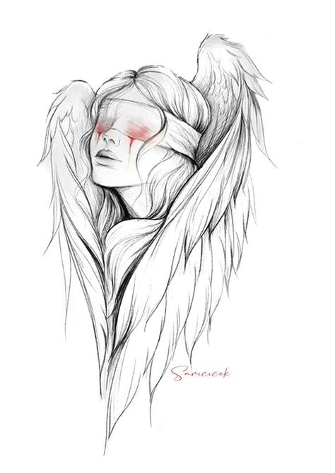 A Drawing, Sketch, Angel, Tattoos, Red, Art