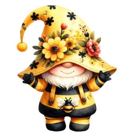 PSD cute gnome in bee themed outfit spre... | Premium Psd #Freepik #psd Bee Themed Outfit, Valentines Clipart, Spring Gnomes, Gnome Images, Funny Illustrations, Gnome Pictures, Tumbler Glass, Valentine Clipart, Ancient Mythology