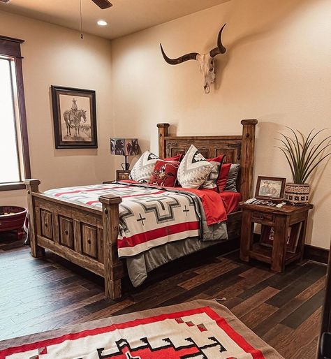 Cozy Western Bedroom, Western Bedroom Ideas, Texas Bedroom, Southwest Decorating, Cowboy Bedroom, Western Bedrooms, Western Bedroom Decor, Western Rooms, Western Bedroom