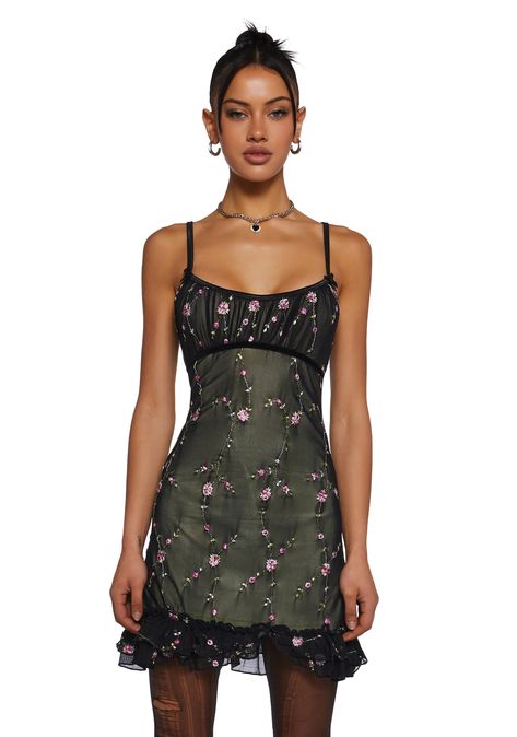 Mesh Embroidered Floral Mini Dress Delia's - Multi – Dolls Kill Dolls Kill Outfits, Gilmore Girls Outfits, A Day In My Life, Booties Outfit, Day In My Life, Girls Outfits, Outerwear Outfit, Mesh Overlay, Fairy Dress