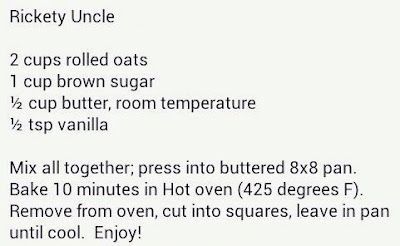 The Glass Character: Rickety Uncle Rickety Uncle Recipe, Topping For Apple Crisp, Rickety Uncle, Sponge Toffee, Ricky Ricardo, Raw Oats, 8x8 Pan, Brownie Batter, Nigella Lawson