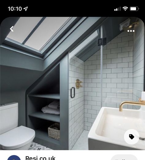 Loft Bathroom Ideas, Attic Bathrooms, Sloped Ceiling Bathroom, Attic Bathroom Ideas, Small Attic Bathroom, Loft Bathroom, Small Attic, Attic Bathroom, Attic Remodel