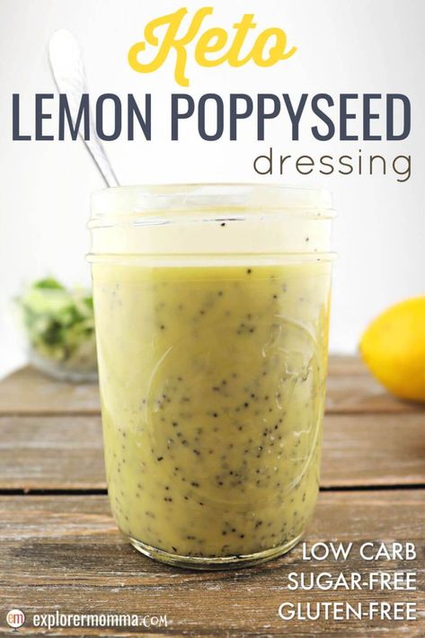 Tart and tangy with a hint of sweet, sugar-free lemon poppyseed is the perfect keto salad dressing recipe for a low carb diet. #ketosaladdressing #ketodressing #sugarfreedressing No Sugar Salad Dressing Recipes, Poppy Seed Salad Dressing, Keto Dressing, Ra Diet, Sugar Free Dressing, Poppy Seed Salad, Lemon Poppy Seed Dressing, Keto Condiments, Food Sauces