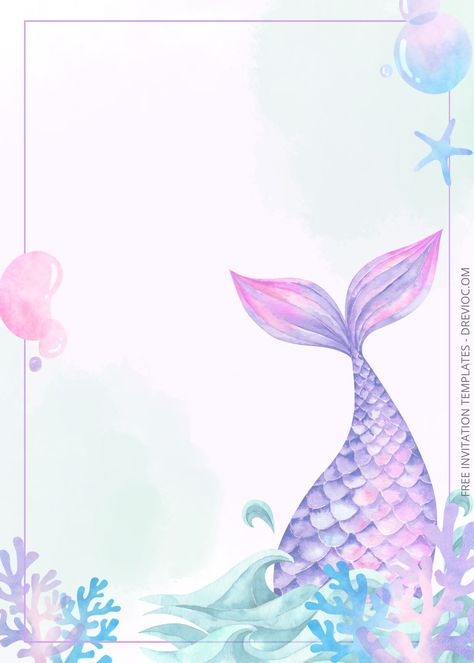 Mermaid Invitation Template Free, Mermaid Birthday Printables, Mermaid Birthday Invitations Free, Free Mermaid Tails, Little Mermaid Invitations, Mermaid Party Invitations, Birthday Party Invitations Free, Mermaid Birthday Party Invitations, Mermaid Invitation