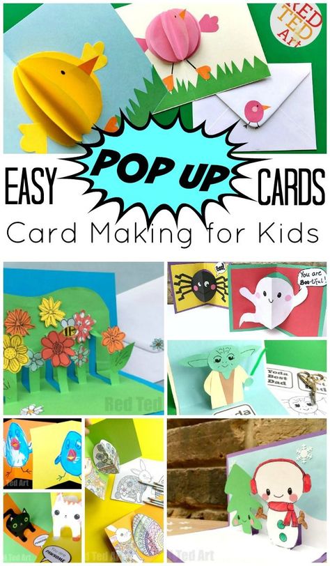 Easy Pop Up Card How To Projects. Do you (or your kids! Teehee!) LOVE making cards? Add an extra dynamic to your homemade cards and turn them into POP UP cards.. oh what a little extra paper can do to transform your Card Making DIYs.... These are simple a How To Make 3d Pop Up Cards, Making A Pop Up Card, Pop Up Get Well Cards Diy, Easy Pop Up Cards For Kids, Popup Cards How To Make, Pop Up Cards Diy Easy, Popup Cards Diy, How To Make A Pop Up Card, Easy Pop Up Cards