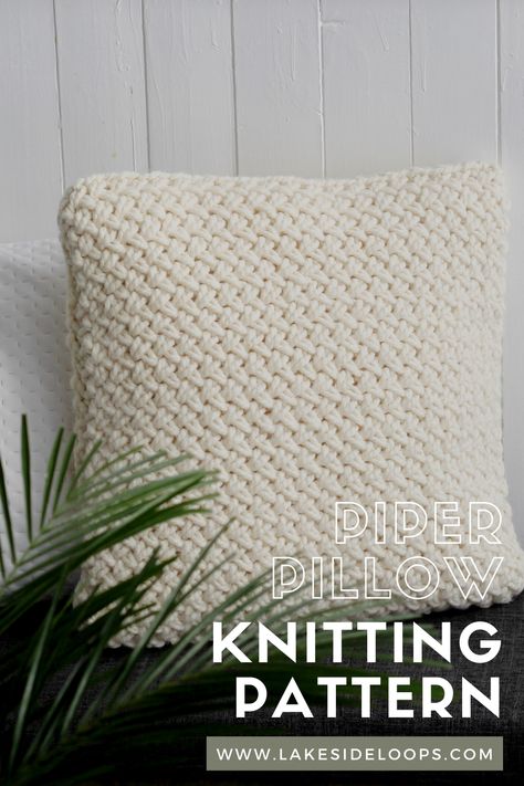 This easy basket weave textured pillow cover is knitted using Lion Brand® Wool-Ease® Thick & Quick® yarn and is the perfect meditative make for a relaxing weekend in. This classic knit wicker stitch cushion cover design is sure to be a timeless addition to your home decor! Knitted Cushion Pattern, Large Knitting Needles, Cushion Cover Design, Knitted Cushion Covers, Chunky Knit Pillow, Cushion Cover Pattern, Throw Pillow Pattern, Pillow Covers Pattern, Basketweave Stitch