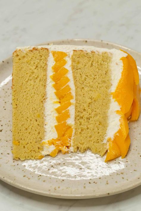 Mango Chiffon Cake Recipe - Recipes by Nora Mango Chiffon Cake Recipe, Mango Chiffon Cake, Filipino Sweets, Mango Float, Chiffon Cake Recipe, Steamed Rice Cake, Cassava Cake, Fluffy Cake, Filipino Desserts