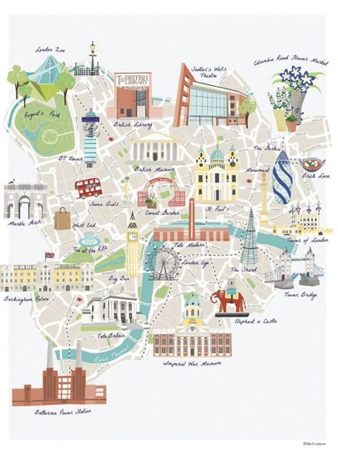 Building Animation, Bt Tower, Central London Map, London England Photography, Map Of London, Illustrated Maps, Elephant And Castle, Columbia Road, Marble Arch