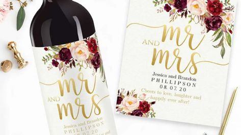 Why You Should Choose The Custom Engraved Champagne Bottles For Your Wedding? – Sharing Quest Larry Wedding, Wine Label Size, Wine Bottle Label Design, Ideas Matrimonio, Wine Label Template, Wine Label Printable, Diy Packaging, Personalized Wine Labels, Burgundy Roses