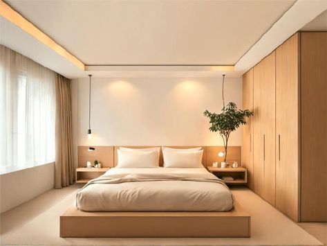 Muji Interior Design Bedroom, Muji Home Bedroom, Minimal Condo, Minimal Bedroom Design Japanese Style, Bedroom Minimal Japanese, Muji Master Room, Japandi Bedroom Ideas, Japandi Bedroom, 2 Storey House Design