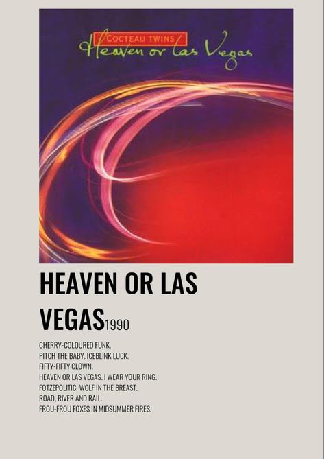 Heaven Or Las Vegas Poster, Heaven Or Las Vegas, Music Poster Ideas, Poster Ideas, Music Poster, Las Vegas, Movie Posters, Music, Film Posters