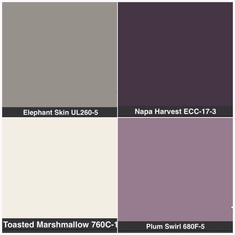 Bathroom (purple or gray or cream cabinets, grey walls with purple accent wall?) Purple Accent Wall, Interior Paint Colors Schemes, Purple Bathrooms, Purple Bedroom, Purple Rooms, Table Sets, Purple Accents, Interior Paint Colors, Bedroom Paint