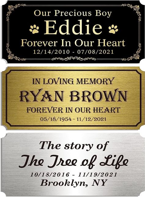 Amazon.com: Custom Name plate, Size: 4"W x 2"H, Personalized Plaque for Doors, Urns, Gold Solid Brass Name Tags with Adhesive Backing or Holes : Office Products Personalized Plaques, Health Check, Office Products, Plate Size, In Loving Memory, Name Tags, Name Plate, Custom Name, Solid Brass