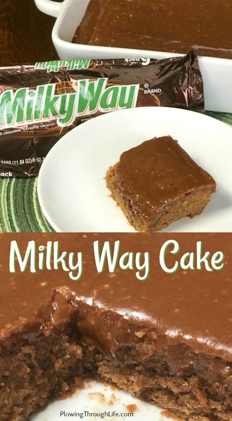 Collage of Milky Way Cake is the ultimate dessert for people who LOVE Milky Way candy bars and cake! Milky Way Dessert, 3 Muskateers, Milky Way Candy, Milky Way Cake, Melted Candy, Chocolate And Caramel, Dessert Simple, Homemade Cake, Cake Icing