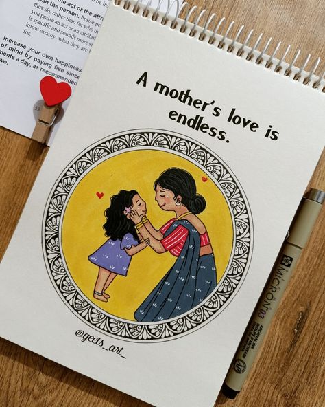 Mom Love Drawing, Mandala Art For Mom, Mom Doodle Art, Drawing For Mother's Birthday, Mom Mandala Art, Drawing Ideas For Moms Birthday, Mom Drawing Easy, Drawing For Mother, Aesthetic Mandala Art