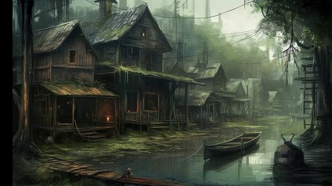 Zombie House, Swamp House, Art Desktop Wallpaper, Horror Inspiration, Louisiana Swamp, Fantasy Town, House Wallpaper, Survival Horror, Dark House