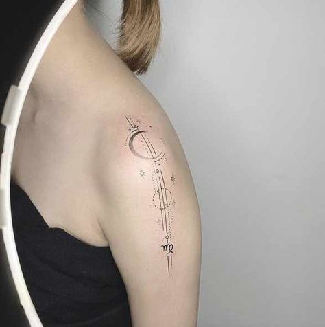 Virgo glyph geometric tattoo by @minsuntattoo Virgo Glyph Tattoo, Virgo Glyph, Virgo Inspired Tattoo, Tattoo Virgo, Morning Glory Tattoo, Fibonacci Tattoo, Virgo Tattoo Designs, Virgo Constellation Tattoo, Tattoo Guide