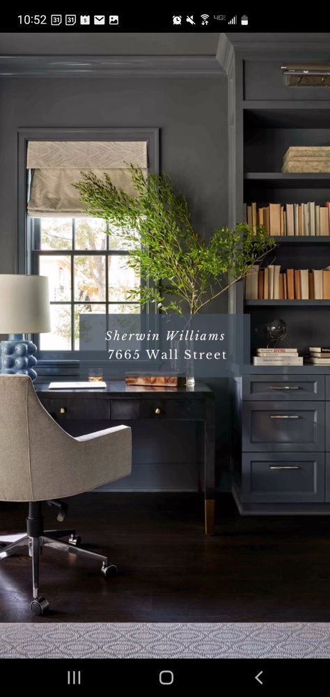 Wall Street Sherwin Williams, Man Cave Paintings, Office Paint Colors, Basement Office, Office Paint, Man Cave Office, Home Office Colors, Sherwin Williams Paint Colors, Big Boy Room