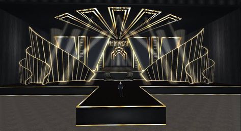 Art Deco Set Design, Art Deco Stage, Art Deco Design Graphics, Stage Lighting Design, Concert Stage Design, Gold Design Background, Wedding Stage Backdrop, Stage Designs, Interior Architecture Drawing