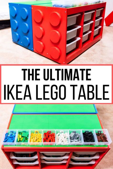 Lego Storage Ikea, Table Lego Diy, Ikea Lego Table, Ikea Lego, Bins For Organizing, Lego Bins, Lego Table Ikea, Trofast Ikea, Lego Table Diy