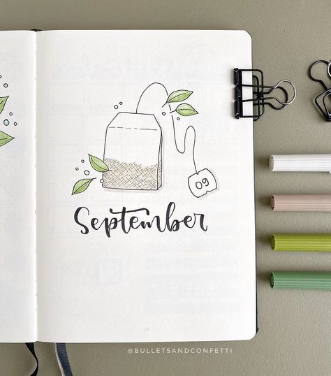 Sept Bullet Journal, September Bullet Journal Cover Easy, Weather Bullet Journal, Bullet Journal 1st Page, 1st Page Of Journal Ideas, September Bullet Journal Theme, September Journaling, September Bullet Journal Cover, Bullet Journal Month Cover