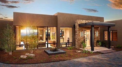 12 Adobe Revival House Ideas Modern Santa Fe Style Homes Exterior, Modern Southwest Home Exterior, Modern Desert House Exterior, Southwest Home Exterior, Southwestern Home Exterior, Modern Adobe House Exterior, Desert House Exterior, Adobe House Exterior, Sedona Homes