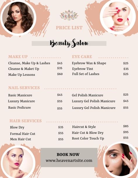 Beauty Salon Price List Template, Price List Beauty Salon, Salon Price List Template Free, Salon Price List Ideas, Price List Template Design, Makeup Price List, Hair Poster Design, Beauty Salon Price List, Price Tag Design