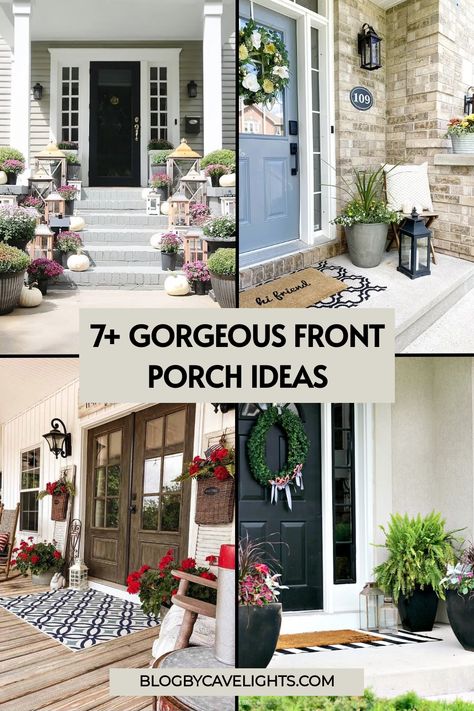 7 front porch ideas Diy Porch Projects, Raised Ranch Front Porch Ideas, Front Entry Porch Ideas, Ranch Front Porch Ideas, Front Deck Ideas Entrance, Front Porch Styling, Victorian Front Porch, Cottage Front Porch, Southern Front Porches