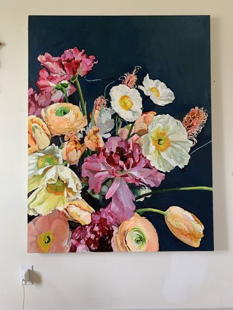 Ranunculus Painting Acrylic, Flower Painting Composition, Painting Florals Acrylic, Flower Painting Acrylic Canvases, Flower Painting Canvas Acrylic, Floral Art Paintings Acrylics, Tulips Painting Acrylic, Poppy Painting Acrylic, Acrylic Floral Paintings On Canvas