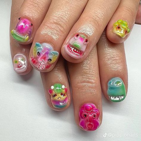 Japanese Inspired Nails, Monster Nails, Crazy Nail Art, Japanese Monster, Monster Toys, Crazy Nails, 3d Nail Art, Nail Arts, Creative Nails