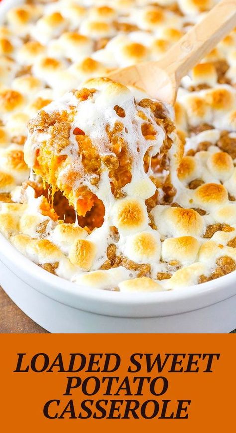 This easy Sweet Potato Casserole recipe is loaded with brown sugar, cinnamon and nutmeg and topped with toasty marshmallows and cinnamon streusel! It’s the best sweet potato side dish to compliment to your Thanksgiving meal! Southern Sweet Potato Casserole, Easy Sweet Potato Casserole, Sweet Potato Casserole With Marshmallows, Best Sweet Potato Casserole, Sweet Potato Side Dish, Best Sweet Potato, Sweet Potato Pudding, Sweet Potato Casserole Easy, Potato Side Dish