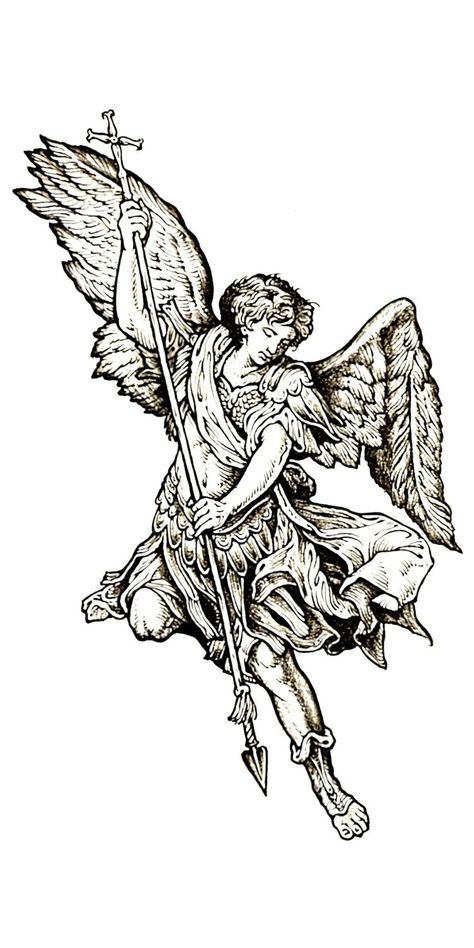 Tattoo Designs Men Sleeve, Christus Tattoo, St Michael Tattoo, Archangel Tattoo, Medieval Tattoo, Men Tattoo, Angel Tattoo Designs, Mythology Tattoos, Geniale Tattoos