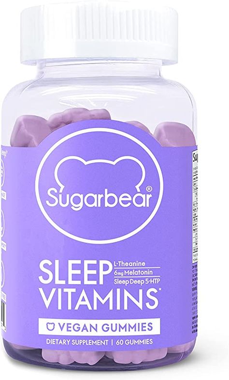 AmazonSmile: SugarBear Sleep, Vegan Gummy Vitamins with Melatonin, 5-HTP, Magnesium, L-Theanine, Valerian Root, Lemon Balm (1 Month Supply) : Health & Household Sleep Vitamins, Sugar Bear Hair, 5 Htp, Vegan Gummies, Vegan Vitamins, Sleep Supplements, L Theanine, Women Supplements, Gummy Vitamins