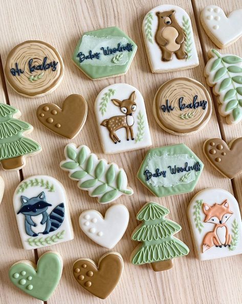 Woodland Shower Cookies, Woodland Sugar Cookies Baby, Woodland Royal Icing Cookies, Woodland Biscuits, Woodland Animal Cookies Decorated, Woodland Cookies Baby Boy, Woodland Decorated Cookies, Woodland Creature Cookies, Woodland Themed Cookies