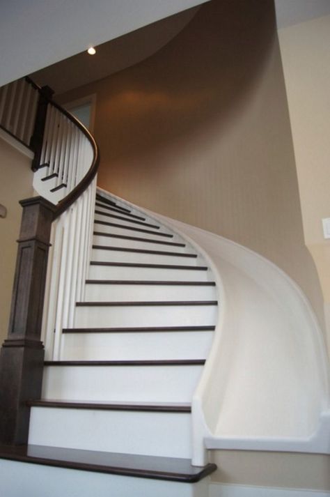 Awesome Stairs with Slides Staircase Slide, Staircase Contemporary, Stair Slide, Contemporary Staircase, Indoor Slides, Stair Case, Indoor Design, Design Blogs, Metal Building Homes