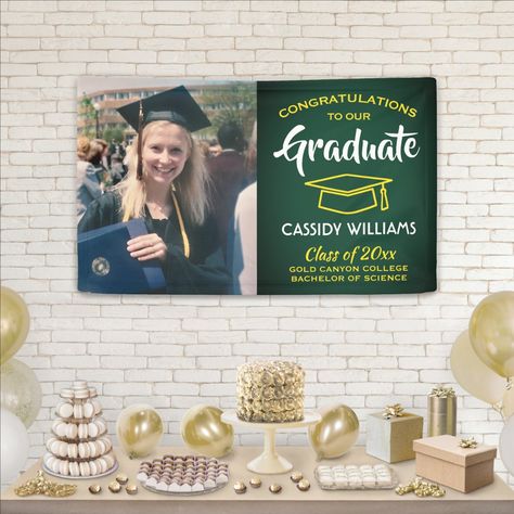 High School Graduation Party Decorations, Graduate Photo, Graduation Congratulations, Graduation College, Graduation Party Decorations, Blue Graduation, Black Banner, Gold Banner, High School Graduation Party