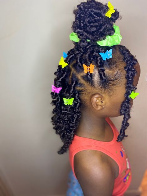 Kids Birthday Hairstyles Black, Kids Butterfly Locs, Kids Faux Locs, Birthday Hairstyles For Black Kids, Loc Hairstyles For Kids, Kids Crochet Hairstyles, Girls Braided Hairstyles Kids, Black Kids Braids Hairstyles, Kid Hairstyles