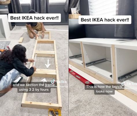 Ikea Besta Bench Seat Hack, Ikea Besta Bench Hack, Ikea Besta Bench, Diy Window Bench With Storage, Besta Bench Hack, Ikea Bench Hack, Above Fridge Cabinet, Above Fridge, Ikea Besta Cabinet