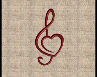 Music Tats, Treble Clef Heart, Music Note Design, Sewing Tattoos, Valentine Music, Satin Stitch Embroidery, Embroidery Heart, Ideas Embroidery, Embroidery Hearts