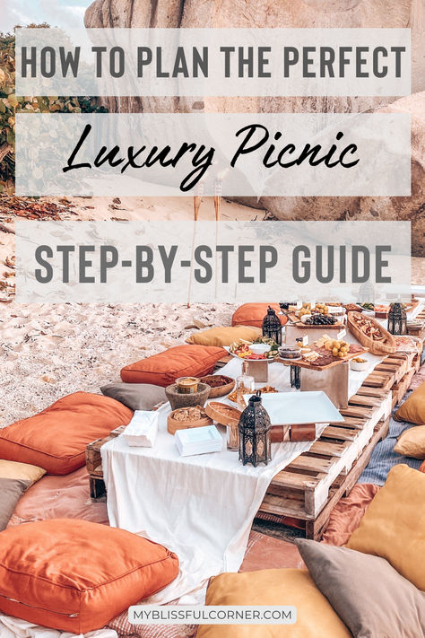 Want to celebrate a special occasion with a Luxury Picnic Experience and not sure where to start? with this step y step guide you'll be able to plan and set up a Luxury Picnic Party and get Aesthetic Picnic Ideas. Read the blog to find out more about how to DIY a Luxury Beach Picnic and a Luxury Picnic Dinner. Diy Beach Dinner Set Up, Luxury Beach Picnic Setup, Boho Beach Picnic Ideas, Boho Beach Picnic Party, Beach Picnic Party Table Settings, Fancy Picnic Setup, Beach Picnic Party Ideas, Picnic Party Set Up, Fancy Picnic Ideas