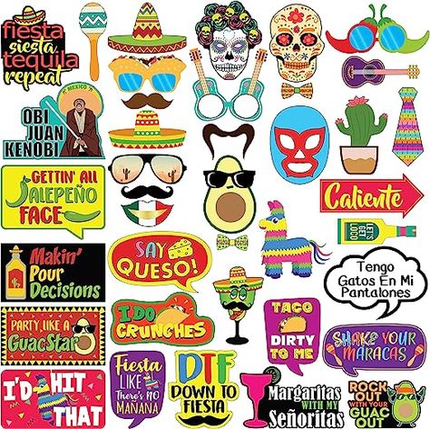 Amazon.com: Fiesta Photo Props - 40 pcs - Mexican Party – Cinco De Mayo -Tropical - Quinceañera - Summer Themed Beach and Pool Party Decoration, Favors & Supplies : Home & Kitchen Funny Signs Hilarious, 90s Photo Booth, Fiesta Photo Booth, Retirement Decorations, Fiesta Party Supplies, Birthday Party Packs, Fiesta Party Decorations, Happy Birthday Bunting, Pool Party Decorations