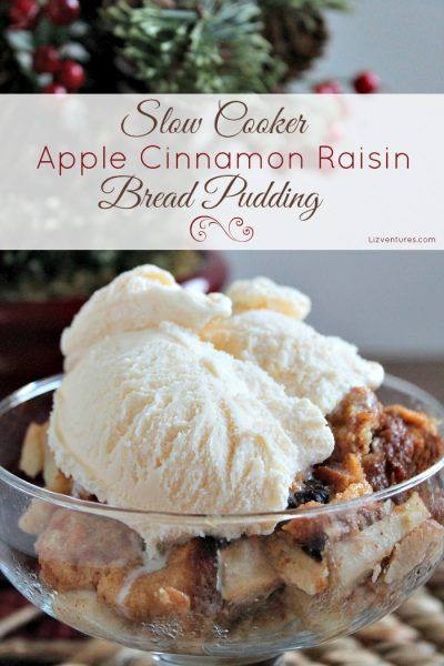 slow-cooker-apple-cinnamon-raisin-bread-pudding-e1473764847482 Bread Pudding Recipe Crockpot, Cinnamon Raisin Bread Pudding, Hawaiian Dessert, Cinnamon Bread Pudding, Dorm Cooking, Crockpot Dessert, Raisin Bread Pudding, Brunch Celebration, Rum Sauce