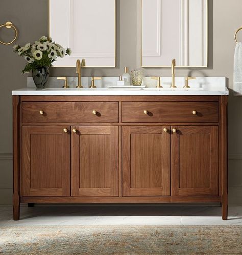 Bathroom Sinks & Vanities | Rejuvenation Wood Double Vanity, Wood Bathroom Vanity, Calacatta Marble, Double Vanity Bathroom, Double Sink Vanity, Wood Vanity, Wood Bathroom, Bathroom Sink Vanity, Bathroom Renos