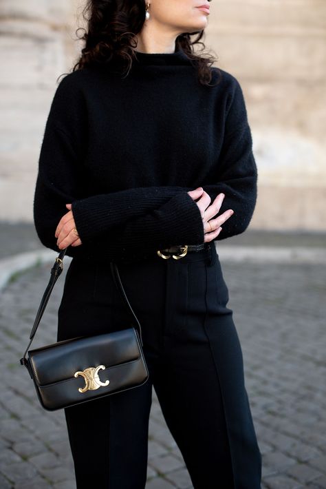 Celine Triomphe Shoulder Bag Outfit, Celine Triomphe Bag Outfit, Celine Triomphe Bag, Shoulder Bag Outfit, Zara Trousers, Scandi Fashion, Celine Handbags, Classic Wardrobe, Luxury Women